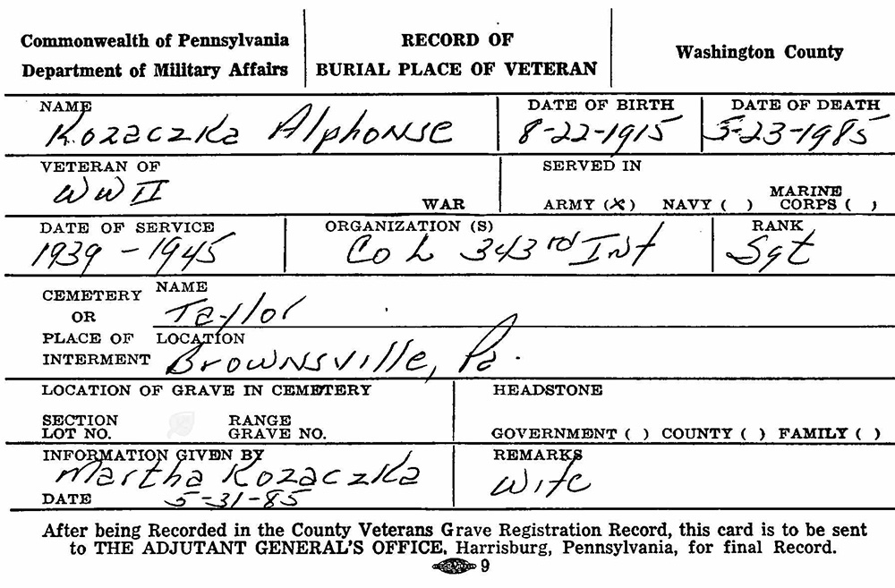 veteran burial card